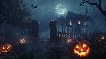 Spooktacular Halloween Scene: Creative Background Illustration for Holiday Celebrations