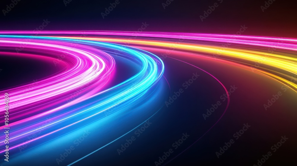 Poster vibrant light trails in neon colors create a dynamic and energetic abstract background, perfect for 