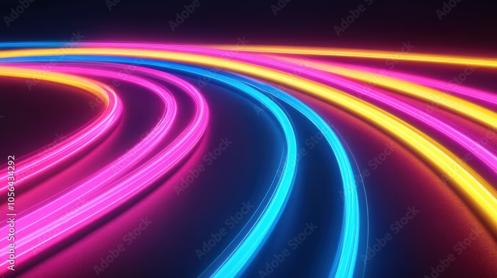 Poster vibrant neon lines in a dynamic swirl create a captivating visual effect, ideal for backgrounds or m