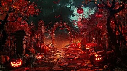 Spooktacular Halloween Scene: Creative Background Illustration for Holiday Celebrations