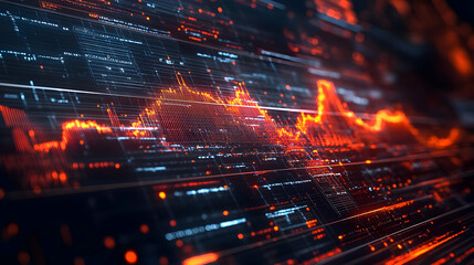 Abstract Orange and Blue Digital Lines Background