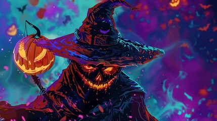 Spooktacular Halloween Scene: Creative Background Illustration for Holiday Celebrations