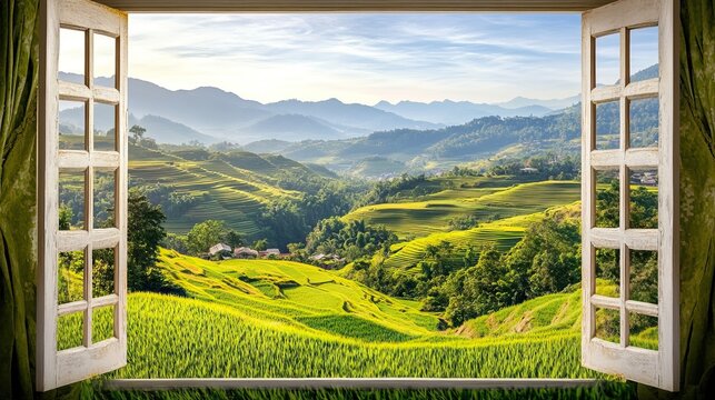 Fototapeta Mountain View from a Window