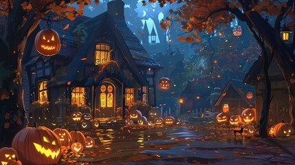 Festive Frights: Conceptual Illustration for a Halloween Holiday Event Background