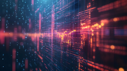 Fototapeta premium Abstract Digital Grid Background with Glowing Lines and Bokeh Lights