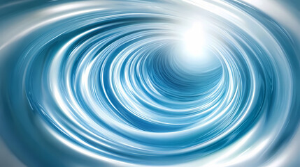 A blue whirlpool spirals downwards, its swirling vortex leading to a bright light at the end of the tunnel. Whirlpool. Illustration