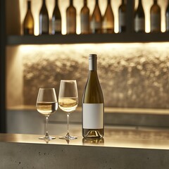 上品なワインバーのカウンター | Refined Wine Bar Countertop with White Wine Bottle