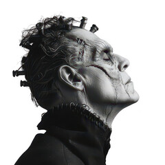 Frankenstein's Monster with bolts in its neck, isolated on the white background