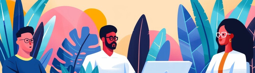 Multiethnic Team Collaborating in Vibrant Workspace