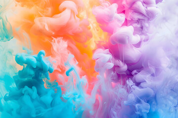 Fototapeta premium Colorful smoke in water, colorful background, vibrant colors - orange, pink, purple, blue, green, yellow 