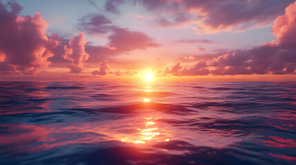 Fototapeta premium Sunset Ocean Waves Illustration