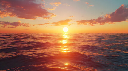 Golden Hour Sunset Over Ocean Waves Illustration