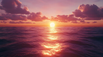 Obraz premium Sunset Over Ocean, Digital Illustration