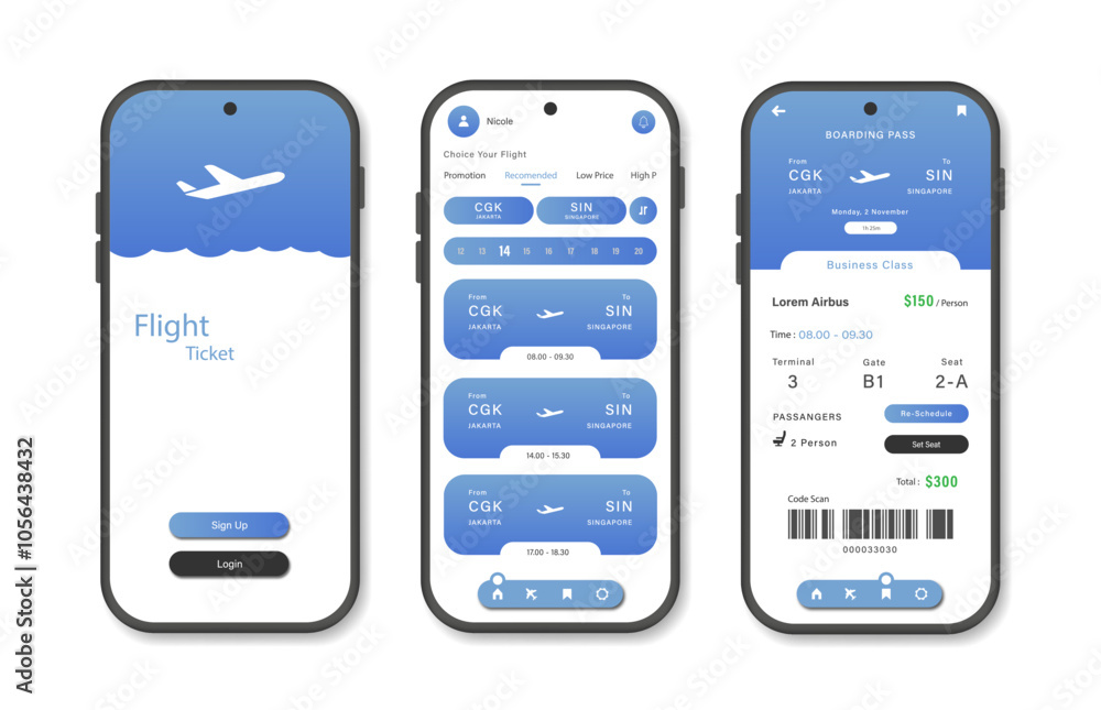 Poster online airline ticket booking design for mobile application. airline ticket booking platform screen.