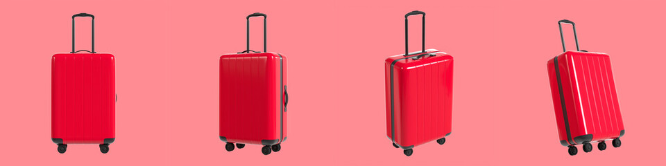Set of Red Flight Suit Case Minimalist 3D Illustration Isolated
