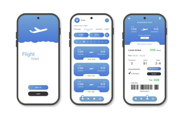Online airline ticket booking design for mobile application. Airline ticket booking platform screen. Graphical user interface for responsive mobile applications