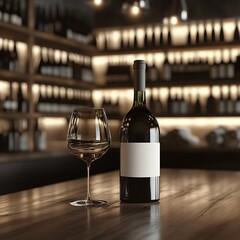 洗練されたワインバーのカウンター | Sleek Wine Bar Setup with Wine Bottle and Glass