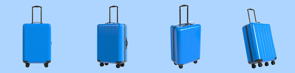 Set of Blue Flight Suit Case Minimalist 3D Illustration Isolated