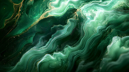 Abstract Green Swirls with Gold Glitter Illustration
