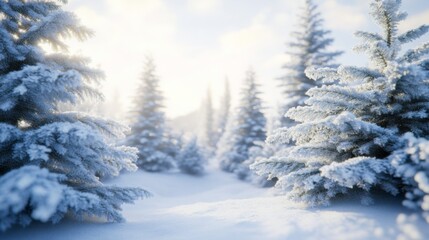 Fototapeta premium Serene Winter Scene with Snow-Covered Pine Trees