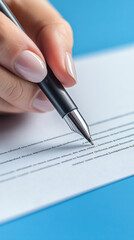 A person is writing with a pen on a piece of paper. Concept of focus and determination as the person carefully writes. The act of writing can be seen as a form of communication or expression