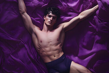 Comfort and Style with a Friendly Male Model in an Underwear Campaign Featuring a Purple-Toned Color Palette