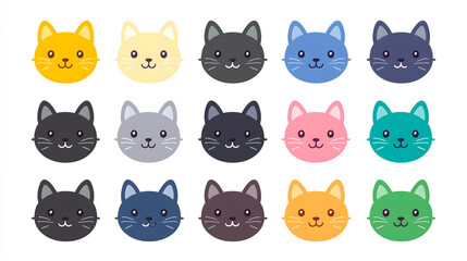 Fototapeta premium Cute Cartoon Cat Face Icons Set