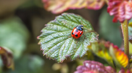 close-up view of ladybug on leaf .ai generative