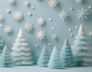 Obraz premium Delicate Christmas tree pattern with delicate snowflakes on a soft pastel background.