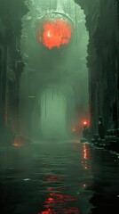 Mysterious Green Ruins with a Red Orb