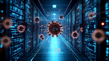A hightech setting illustrating the use of advanced data encryption techniques within a cybersecurity framework