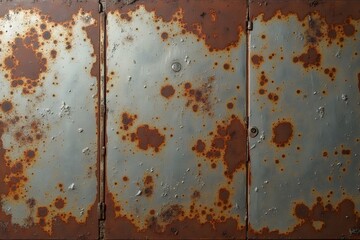 Old rusty zinc wall panels with rusty texture as a background. Vintage retro interior design concept. Rusty zinc sheets. Place to add text and design. Photo of rotten zinc surface. Iron sheets.