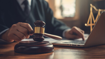 Navigating the complexities of law with a lawyer's desk equipped for contracts and legal proceedings