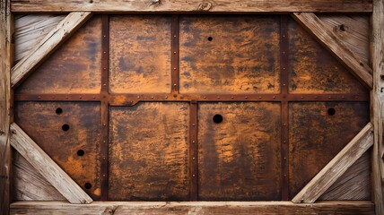 Old rusty zinc wall panels with rusty texture as a background. Vintage retro interior design concept. Rusty zinc sheets. Place to add text and design. Photo of rotten zinc surface. Iron sheets.