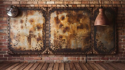 Old rusty zinc wall panels with rusty texture as a background. Vintage retro interior design concept. Rusty zinc sheets. Place to add text and design. Photo of rotten zinc surface. Iron sheets.