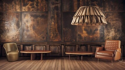 Old rusty zinc wall panels with rusty texture as a background. Vintage retro interior design concept. Rusty zinc sheets. Place to add text and design. Photo of rotten zinc surface. Iron sheets.