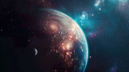 Obraz premium A Cosmic Dance: A Planet Swirls in a Starry Galaxy