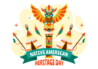 Native American Heritage Day Vector Illustration Celebrating Indigenous Tribal Culture and Traditions in a Flat Style Cartoon Background