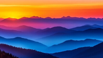 Fototapeta premium Vibrant Mountain Landscape at Sunset with Diffused Lighting