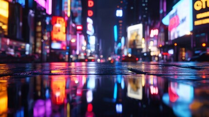 Vibrant Nightscape with Colorful City Reflections