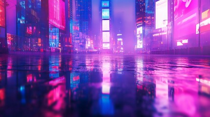 Naklejka premium Vibrant Nightscape with Soft Focus and Neon Reflections