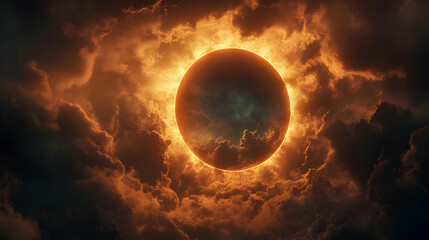 Fiery Ring in Dark Clouds - Abstract Background Illustration