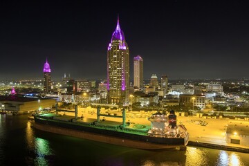 Fototapeta premium Downtown Mobile waterfront skyline at night