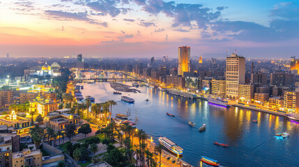 Naklejka premium modern city panorama with lighting from buildings