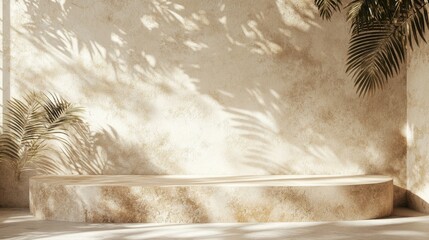A white wall with a plant on it and a shadow on the wall