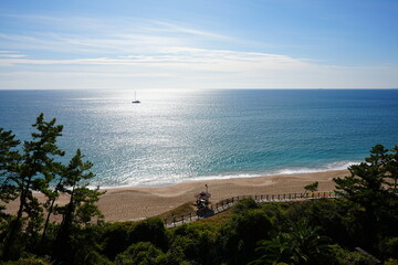 fine seascape with seaside gazebo