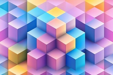 Colorful abstract cubical design with shades of blue, pink, and yellow.