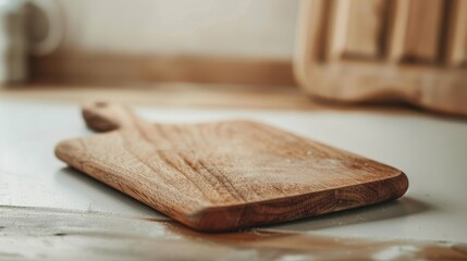 Fototapeta premium Wooden pizza board falls on white surface for food prep. Culinary setting.
