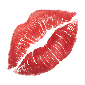 Red lipstick mark kiss isolated on transparent white background, png Lipstick kiss mark