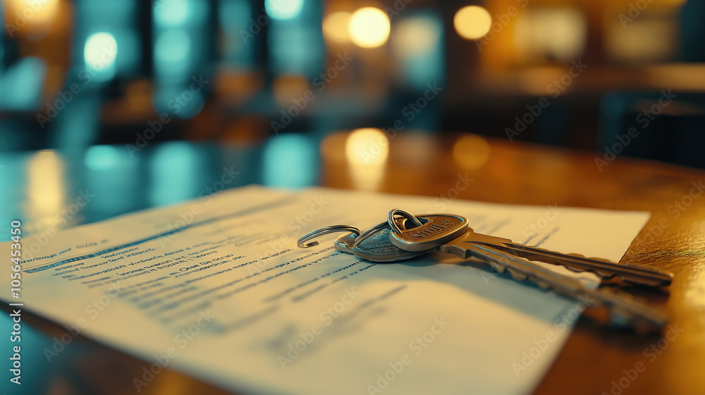 Poster exploring the intersection of law and property rights through foreclosure notices and keys